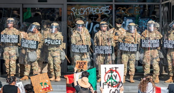 MR Online | National Guard troops stand guard at a building on June 9 2025 amid immigration protests in Los Angeles Photo Michael NigroSipa USA via AP Images | MR Online